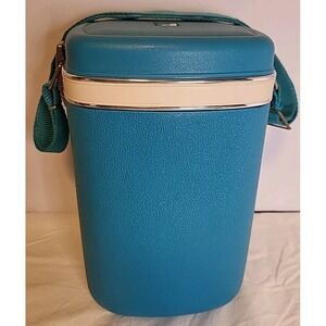 Vtg Dolphin Bento Picnic Lunch Box Blue w/ Strap Plastic Nesting Retro